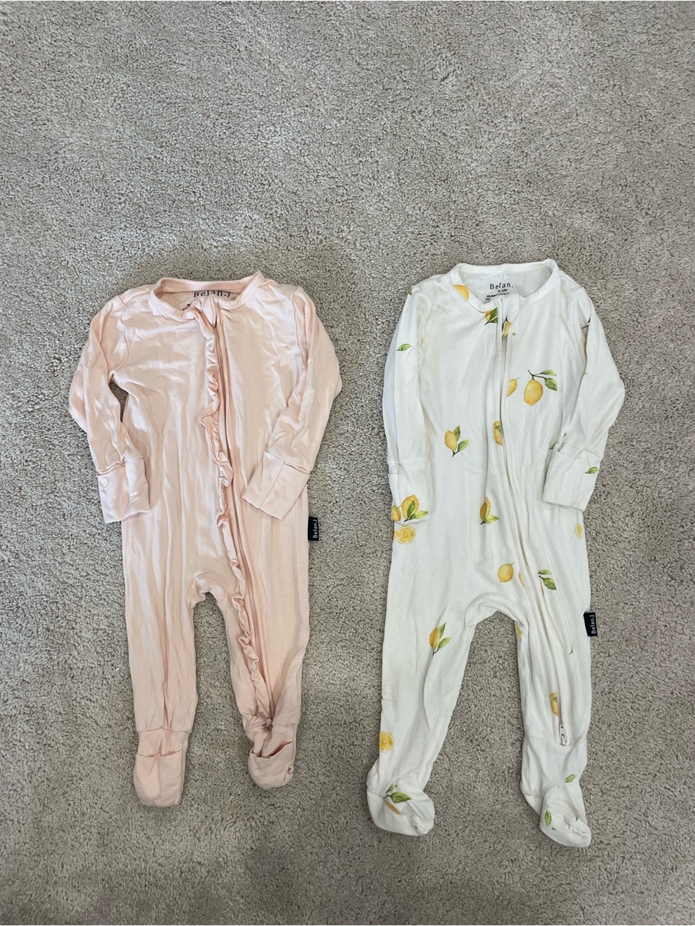 Belan.j Bamboo Sleepers Pink and Lemon Print Footed One-Piece Sleepers
